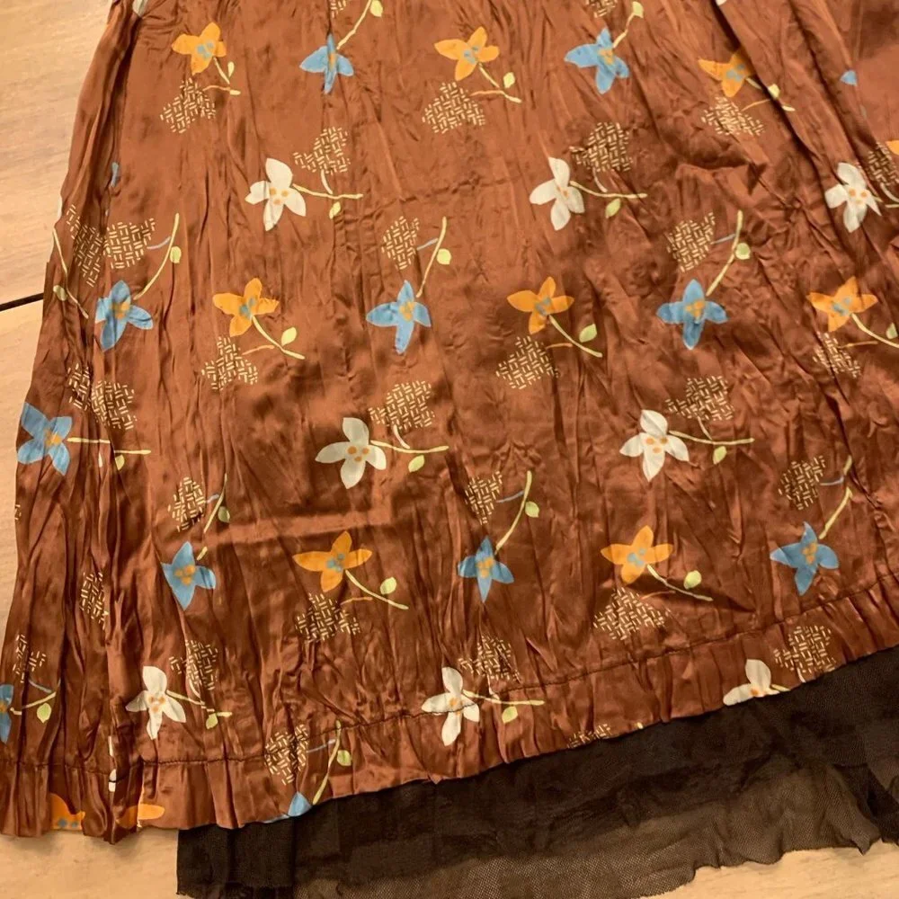 Free People Brown Floral Wrap Dress Size 4 Copper Blue Yellow